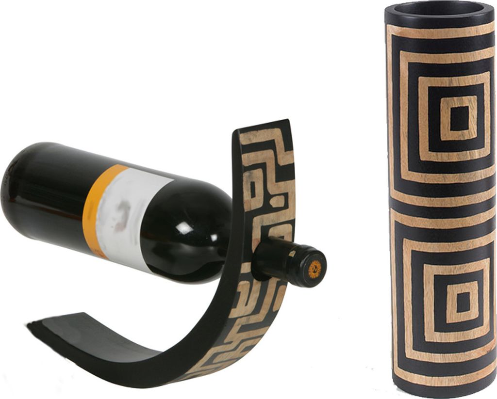 Mangoholz Flaschenhalter & Vase Quadrate Set ' Afrika ' Designvase, Deko, Dekoration, Dekovase, Holzvase, Holz schwarz braun