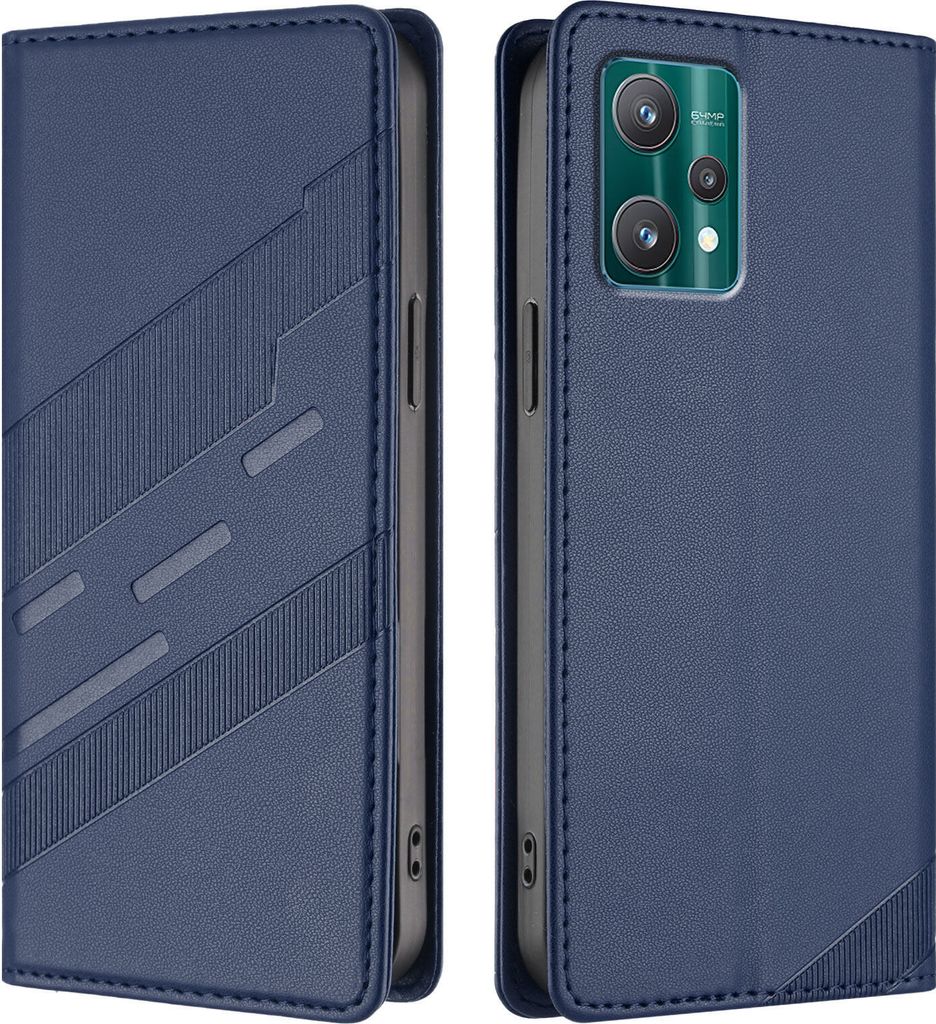 Hülle für Realme 9 5G/Realme 9 Pro 5G, Kunstleder Brieftaschen Handyhülle mit Kartenfach und Standfunktion Blau