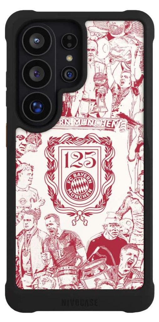 NIVOCASE Hülle für Samsung Galaxy S26 Ultra Stoßfeste Handyhülle NIVOmax Case Schwarz FC Bayern München Offizielles Lizenzprodukt FCB 125 Jahre