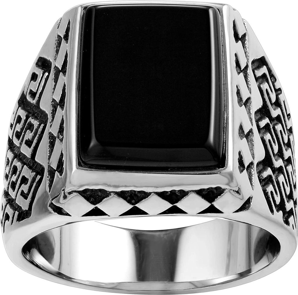 Karisma Männer Edelstahl 316L Männer Ring - Agate Achat Stein Schwarz - RHC96-9