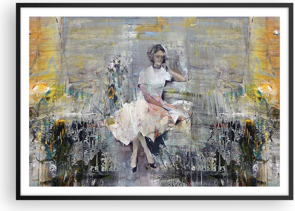Gerahmtes Poster - Schwarzer Rahmen - Zeitgenössisch Malerei Frau - 100x70 cm - Wand Bild - Wanddeko - Wandbilder - Kunstposter - Wandposter - Bil...