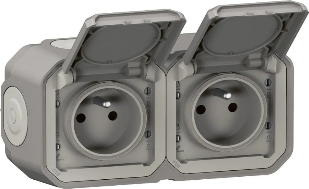 Prise de courant double Legrand Plexo saillie grise pour terrasse IP55