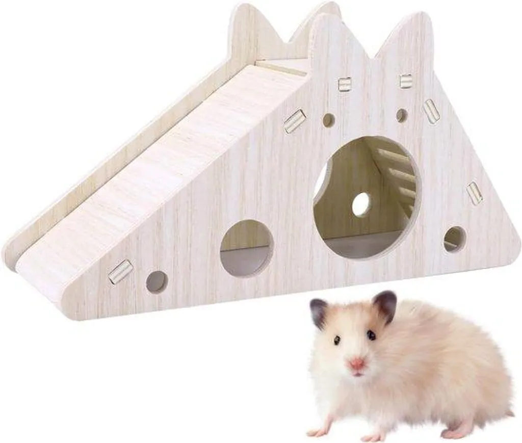 Anti-ennui : Cage pour hamster avec toboggan et abri bois sécurisé