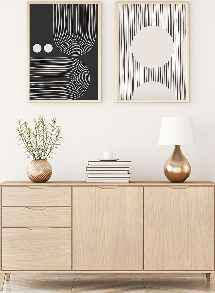 Wallity, Huhu87 - 50 x 35, Dekorativ gerahmtes MDF-Gemälde (2 Stück), 100 % MDF, Mehrfarbig, 35 x 50 cm