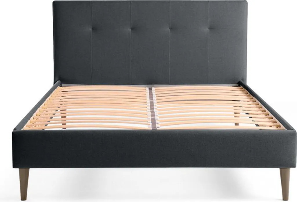 Cadre de lit 160x200 complet Monet, sommier inclus, textile gris foncé