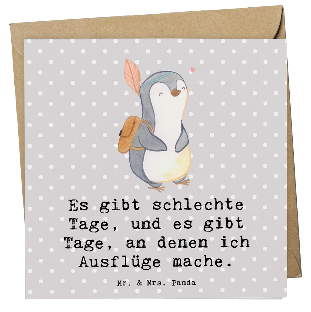 Mr. & Mrs. Panda Grußkarte Pinguin Ausflug - Grau Pastell - Geschenk, Ausflugsziele, doppelkarte, Klappkarte, Ausflüge machen, anlasskarte, Glüc...