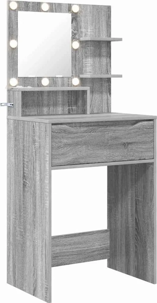 Table de maquillage Sonoma gris 80 cm avec grand miroir pour la chambre