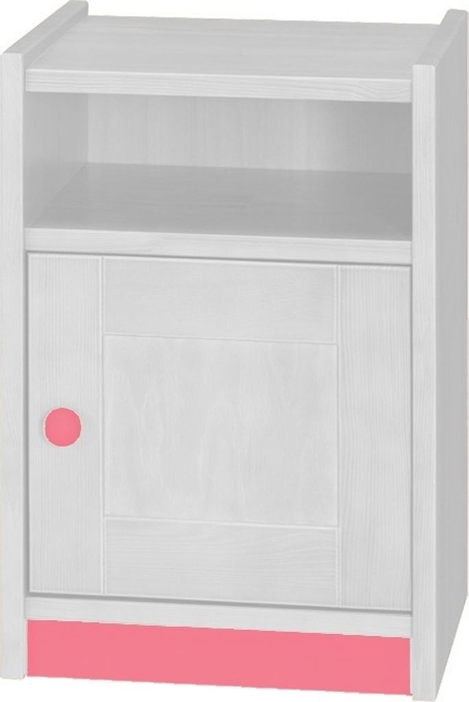 Nachtkästchen Milo 10, Farbe: Weiß / Rosa, Kiefer Vollholz massiv - Abmessungen: 56 x 38 x 40 cm (H x B x T)