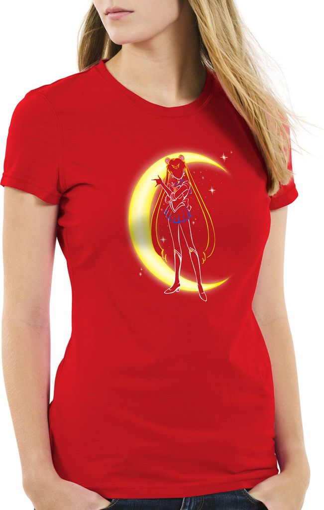style3 Bunny Mondsichel Damen T-Shirt sailor mondstein luna manga moon anime, Farbe:Rot, Größe:XS