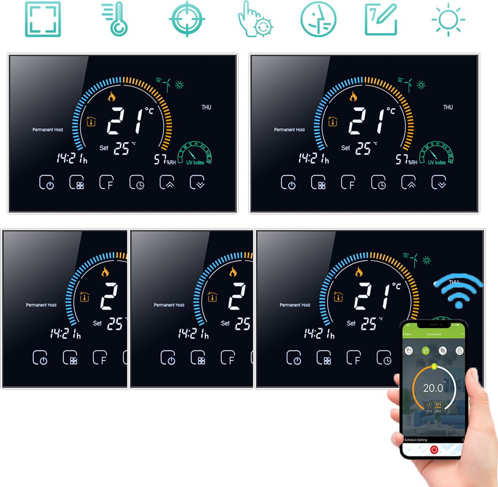 5X WiFi Intelligent Raumthermostat Thermostat fußbodenheizung APP Control Voice Warmwasserbereitung Wandthermostat Digital LCD Kompatibel mit Amaz...