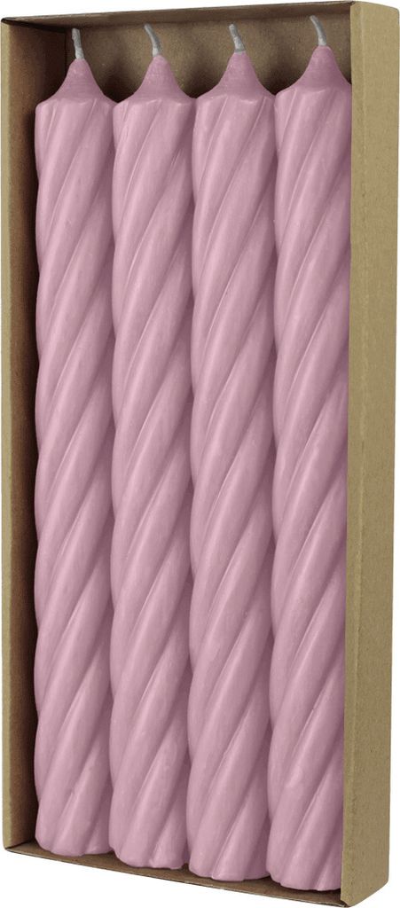 Rustic Kerzen Rosa Stabkerzen Twist 250/28mm, durchgefärbt, 4er Set, Dinner & Deko, 4 Stück