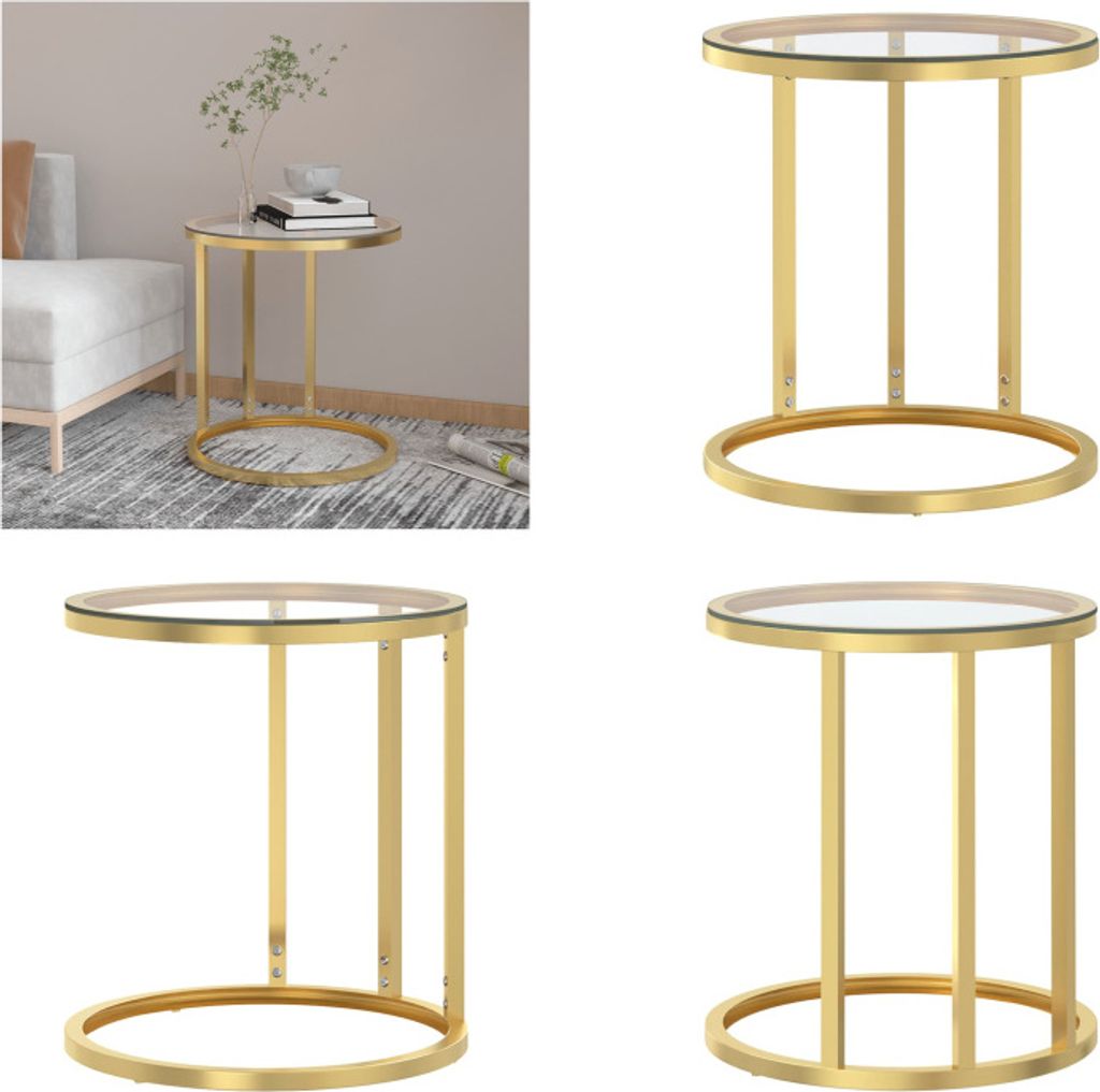 vidaXL Beistelltisch Golden und Transparent 45 cm Hartglas - Beistelltisch - Beistelltische - Teetisch - Couchtisch