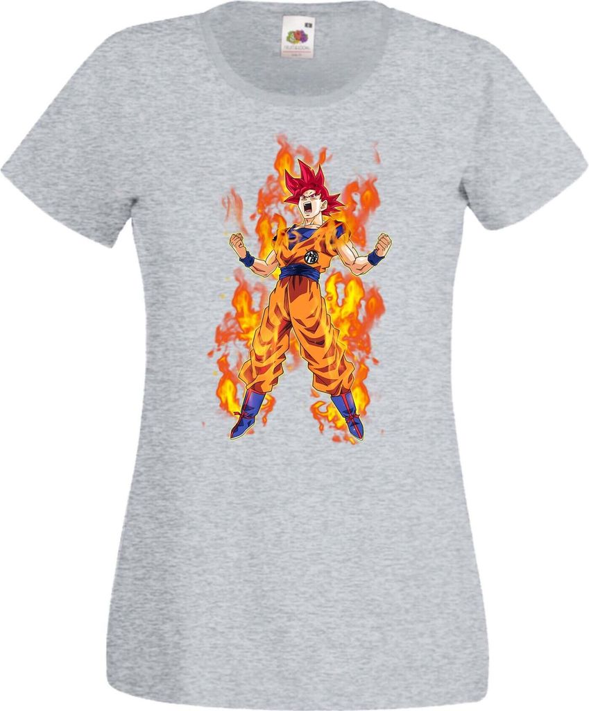 Damen T-Shirt Anime Manga Dragon Anime Manga Ball Z 06 God Red Saiyan, Lady M / Grau