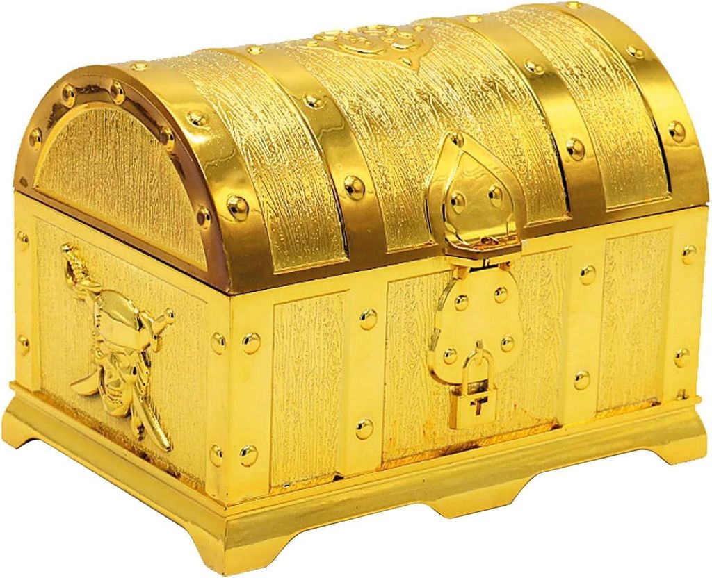 Piraten Schatztruhe mit Schloss und 2 Schlüsseln – goldene Produktbild 