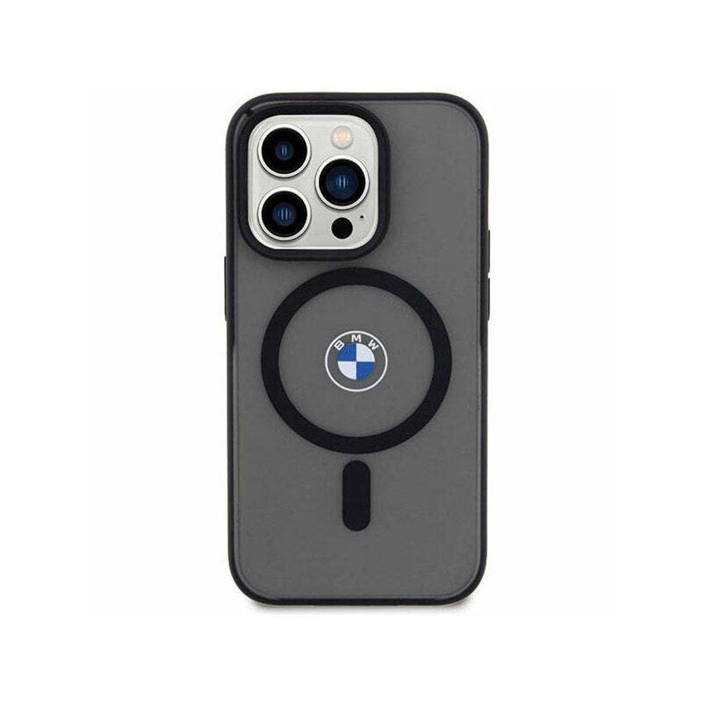 Custodia BMW In Pelle Per IPhone 14 Plus (6,7") – Collezione Leather Stamp, Nero, Rigida Con Bordi Flessibili