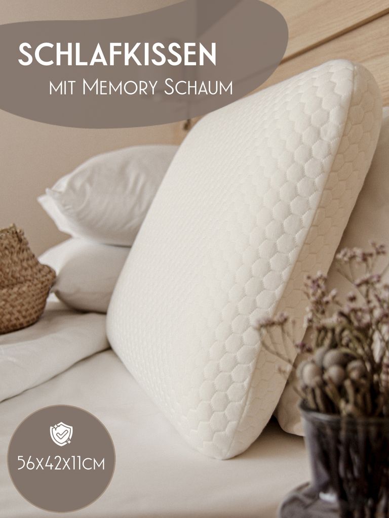 Kopfkissen mit Memory Foam mit Kissenbezug, 56x42x11, Kissen, Schlafkissen - Rita S+
