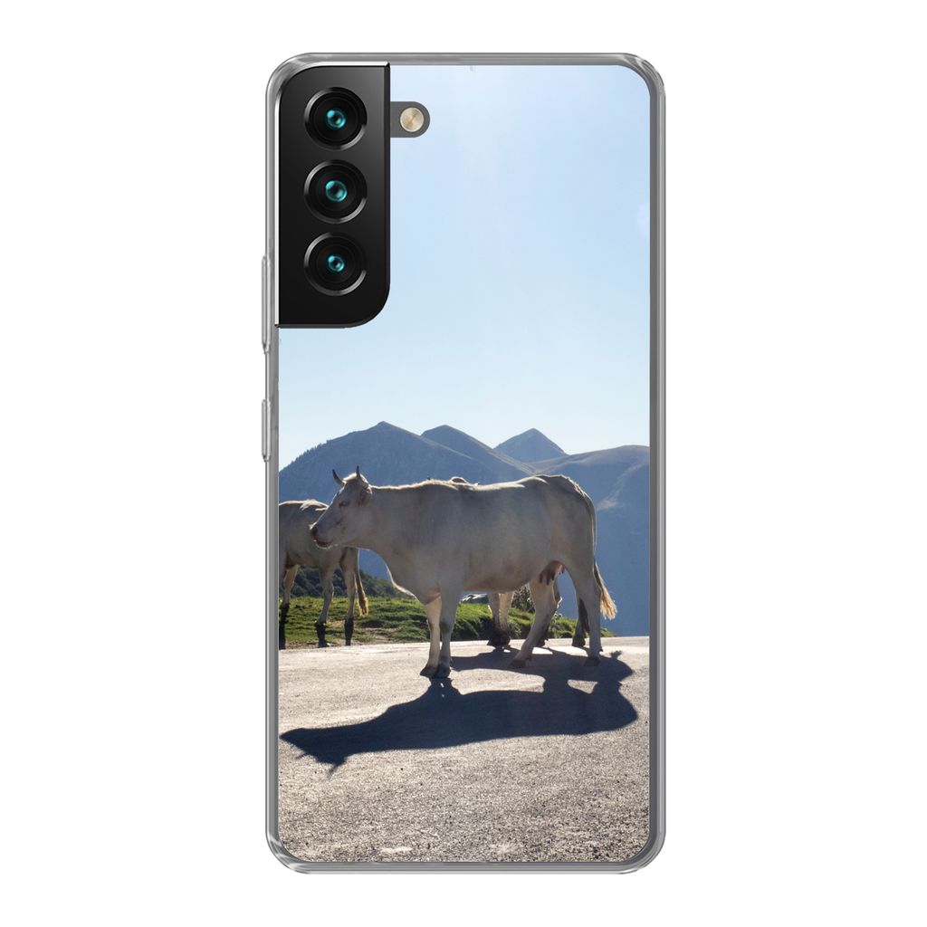 MuchoWow Handyhülle Schutzhülle Hülle für Samsung Galaxy S22 Plus Schottische Highlander - Licht - Berge - Natur Silikon Softcase Handy Hüll...
