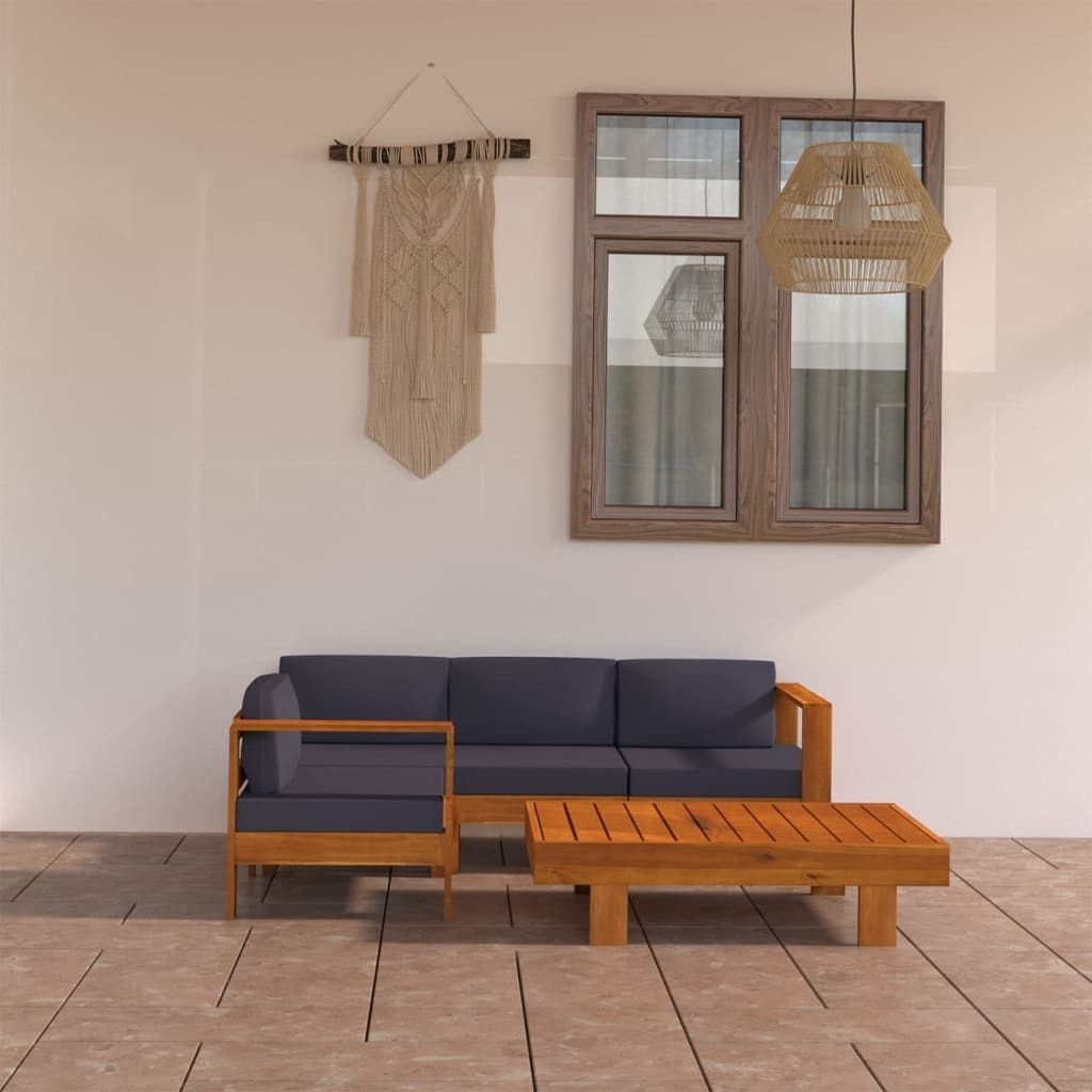 5-tlg. Garten-Lounge-Set mit Dunkelgrauen Auflagen Akazienholz , Gartenmöbel-Sets Design 2024