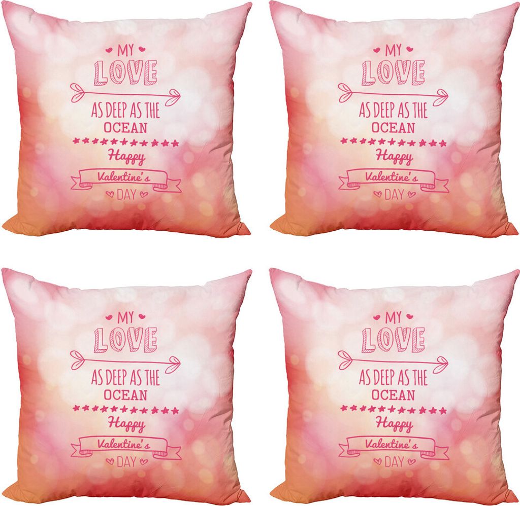 ABAKUHAUS Valentinstag Kissenbezug Set (4 Stück), Rosa Love Story, Moderner Doppelseitiger Digitaldruck, 50 cm x 50 cm, rosa Coral