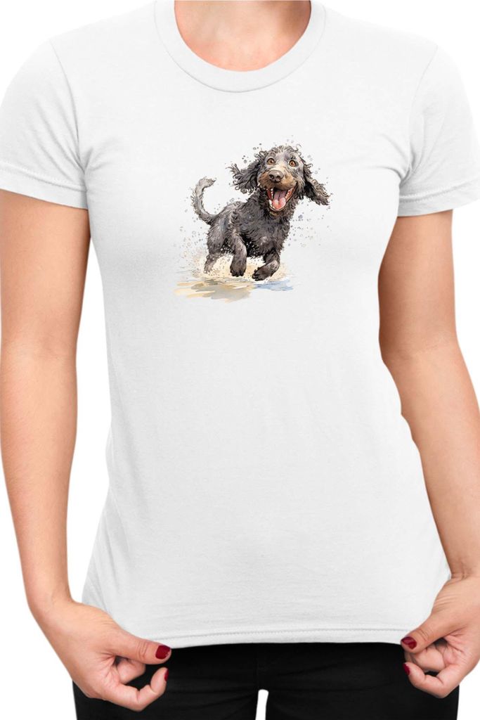Damen T-Shirt Funny Dogs Breeds American Water Spaniel Dog Breed 020, Lady XL / Weiß