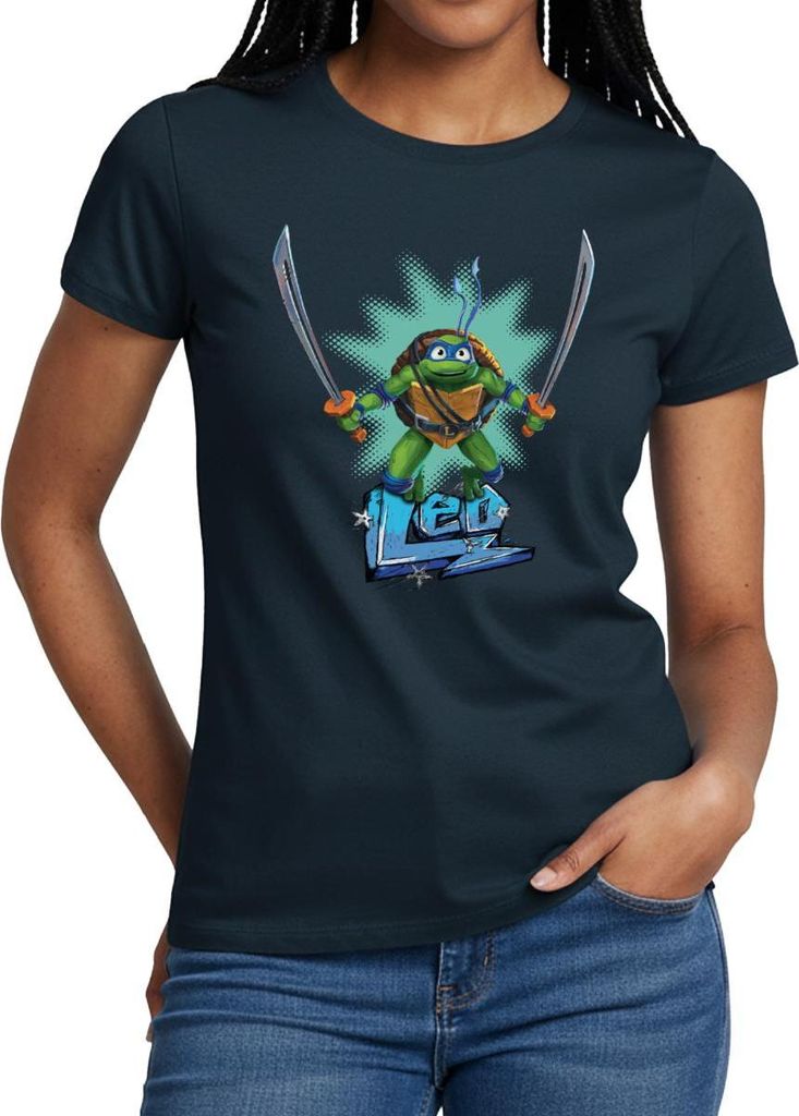 Spreadshirt TMNT Mutant Mayhem Turtle Leo Frauen T-Shirt, XL, Navy