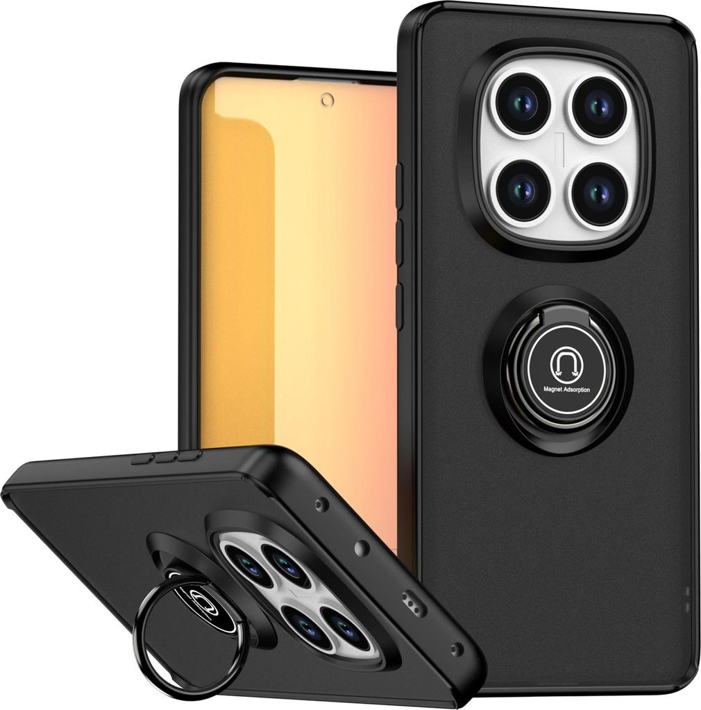 Hülle für Xiaomi Redmi Note 14 Pro 5G Matte Transluzent TPU Stoßfest Schutzhülle mit Ring Halter Ständer Schwarz