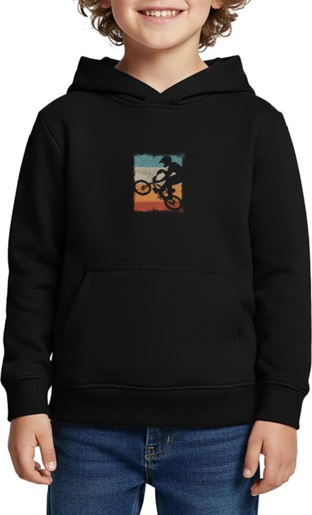Spreadshirt BMX Sprung Vintage Kinder Premium Hoodie, 158/164 (12 Jahre), Schwarz