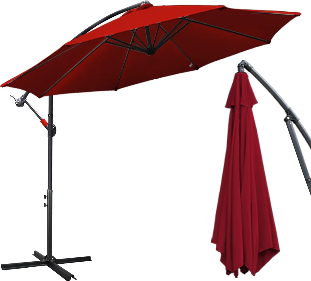 TolleTour Ombrellone da balcone 300 cm Ombrellone da spiaggia Ombrellone da giardino Ombrellone da mercato, rosso Ombrellone da terrazza con asta girevole, protezione solare UV30+