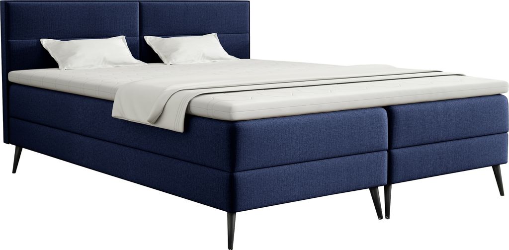 FEDVE Boxspringbett Doppelbett Sporen Schlafzimmer Bett Bonell-Matratze Topper 140x200 cm Marineblau (Fancy 79)
