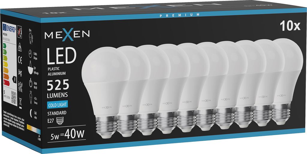 Mexen Nova 10x LED-Glühbirne E27, A60, 5W, Kalt - 6500K, Produktbild 