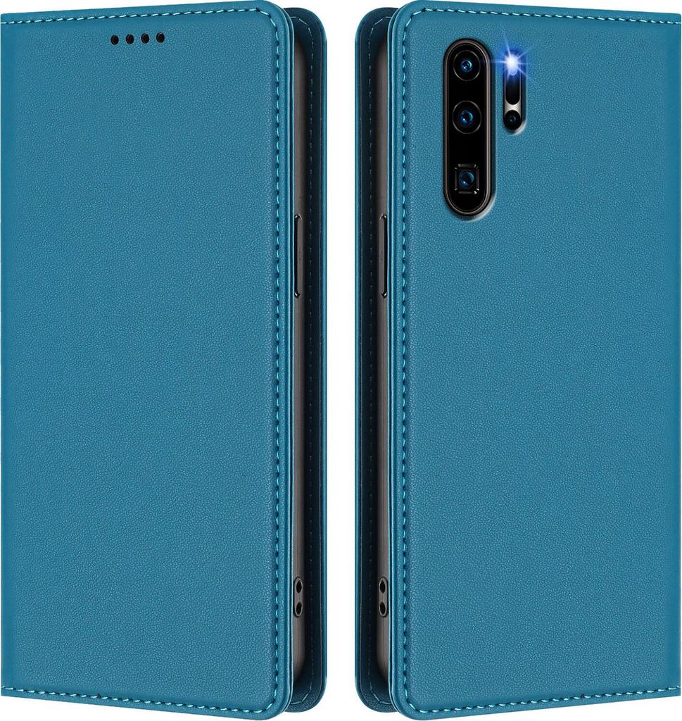 Handyhülle für Huawei P30 Pro, Kunstleder Klapphülle Stoßfeste Magnetische Hülle mit Ständer Blau