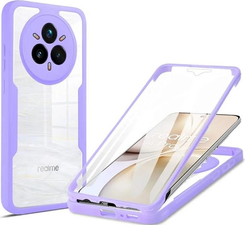 Hülle für Realme 14 Pro - Phonesta Slim Protect 360 Case mit Displayschutzfolie - Lila