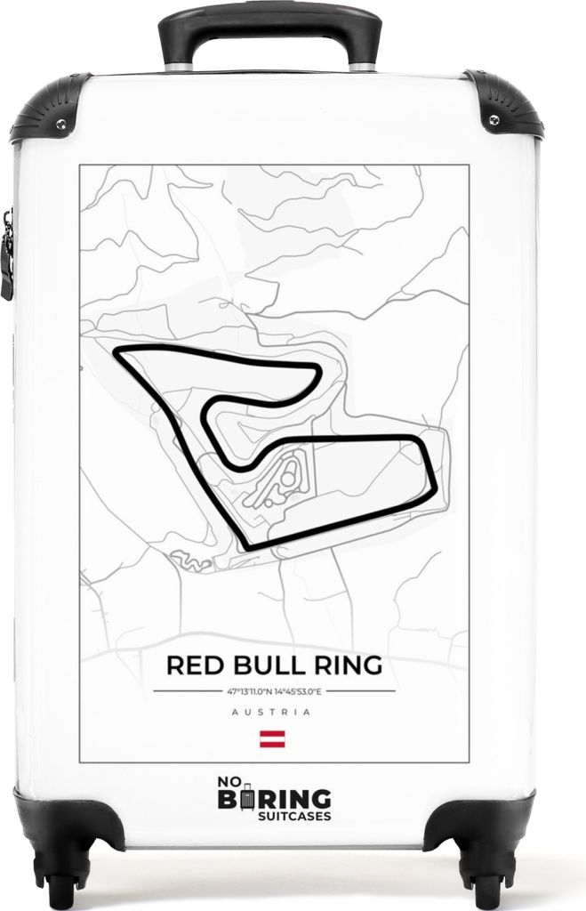 NoBoringSuitcases.com Koffer Handgepäck Trolley Rollkoffer Kleine Reisekoffer mit 4 Rollen - Rennstrecke - F1 - Red Bull Ring - Weiß - Österre...