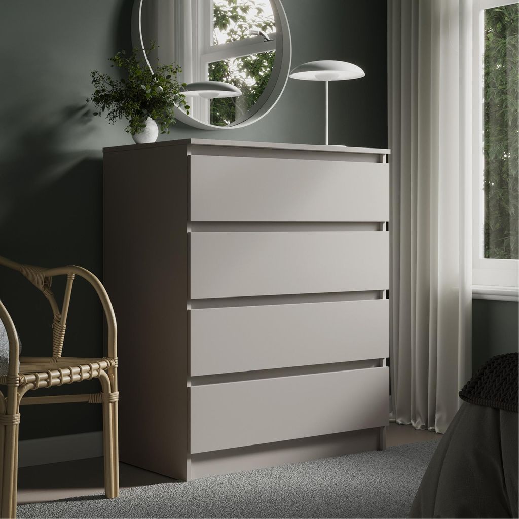 Kommode 76cm breit mit 4 Schubladen Kaschmir schmal Holz Produktbild 