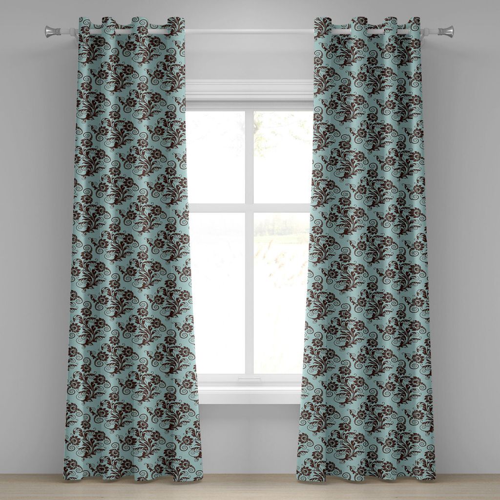 ABAKUHAUS Jugendstil Ösenvorhang, Vintage Strudel Vibrant Foliage Damast-Art Klassische Renaissance, Dekorative 2-Panel-Fenstervorhänge, 280 cm x...