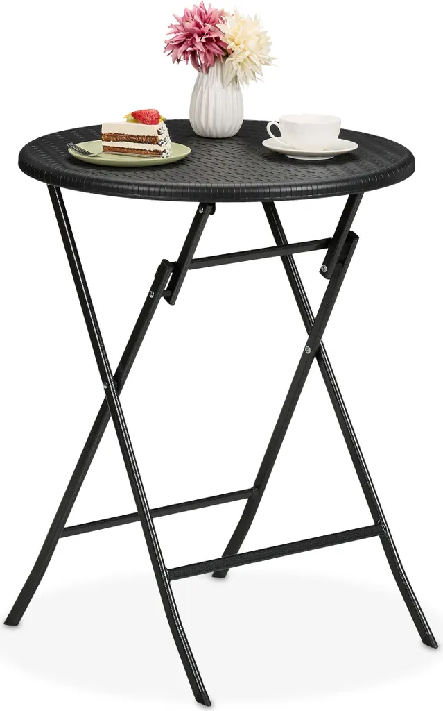 Tavolino da Balcone Relaxdays Rotondo - Effetto Rattan Grigio/Marrone