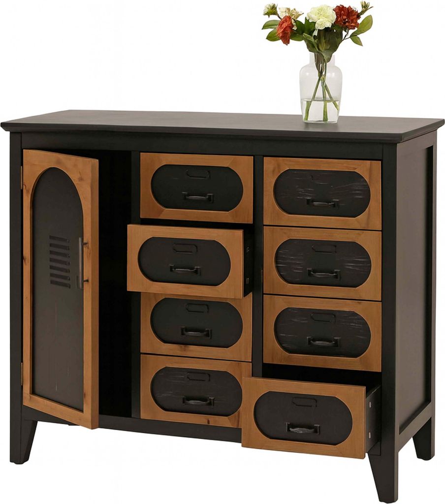 Apothekerkommode MCW-O63, Schrank Schubladen Staufach Vintage Shabby Industrial, Holz Metall 80x91x40cm Korpus schwarz
