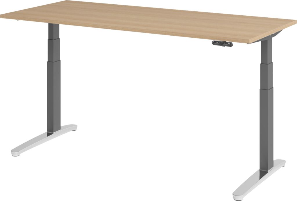 bümö Schreibtisch elektrisch XBHM - Größe: 180 x 80 cm, Nachbildung: Eiche, Gestell: Graphit/Alu poliert