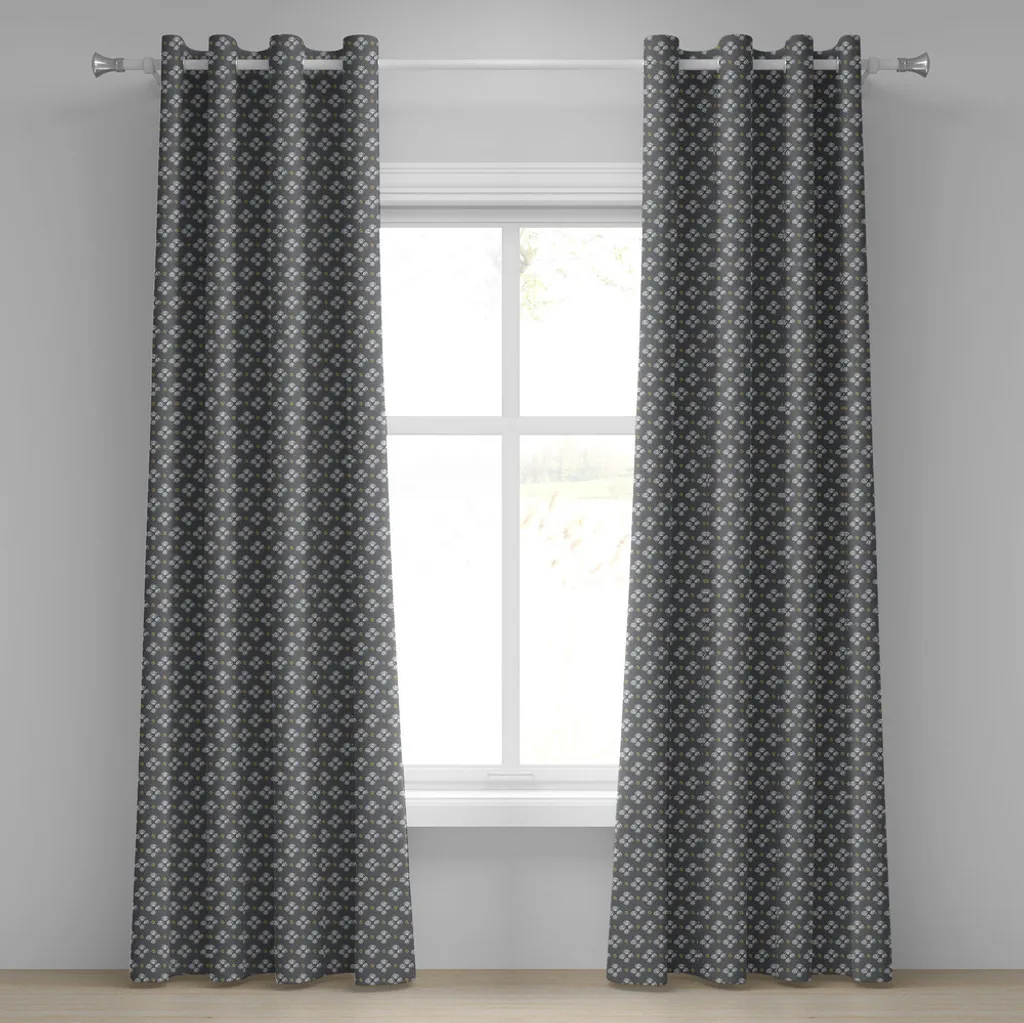 ABAKUHAUS Tenda con occhielli per asilo nido, Ornamental Scribble Spots Stile disegnato a mano Little Spots Spirali Riepilogo, Tende decorative a 2 pannelli per finestre, 280 cm x 225 cm, Grigio Bianco senape