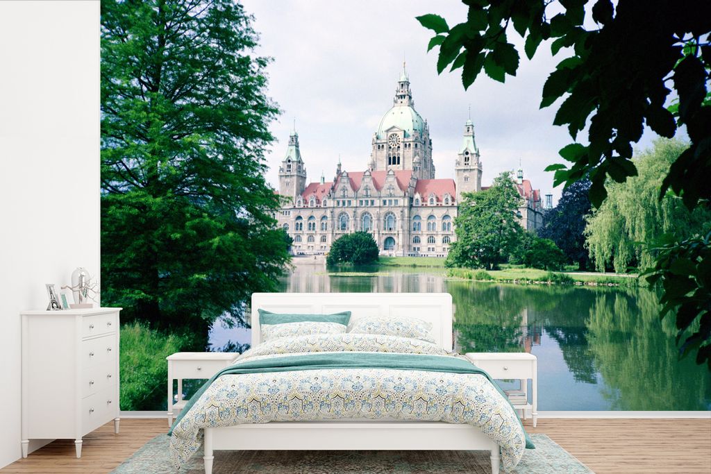 MuchoWow Fototapete für Wohnzimmer oder Schlafzimmer Wandtapete Vinyl Motivtapete Rathaus in Hannover - 525x350 cm - Das Hintergrundbild