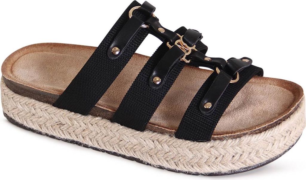topschuhe24 3178 Damen XXL Plateau Pantoletten Sandalen, Farbe:Schwarz, Größe:40 EU