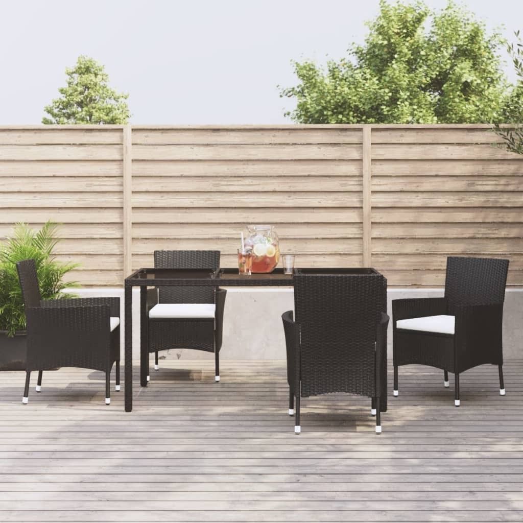 The Living Store 5-tlg. Garten-Essgruppe mit Kissen Schwarz Poly Rattan