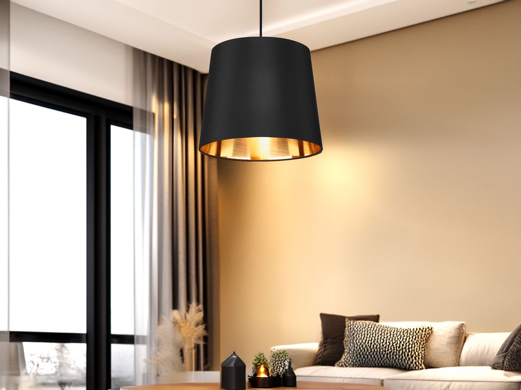 Moderne Pendelleuchte 1-flammig mit Stoff Lampenschirm Produktbild 
