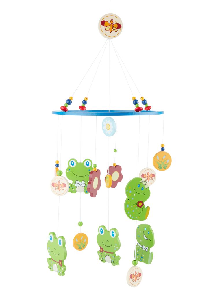 BIECO 3D Baby Mobile Frosch Froggy aus robustem Holz | Mobile Baby Holz | Geeignet als Mobile Wickeltisch, Kinderbett, Wiege Baby etc. | ca. 23x 23...