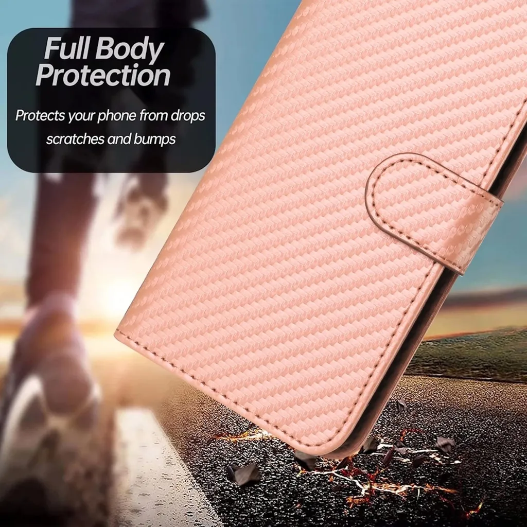 Custodia Rosa per Redmi Note 14 5G in Pelle e Carbonio con Cordino - 7