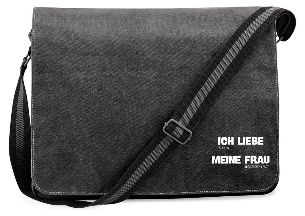 Huuraa Umhängetasche Liebe es wenn meine Frau mich zocken lässt 14 Liter Black Canvas Laptoptasche Geschenkidee