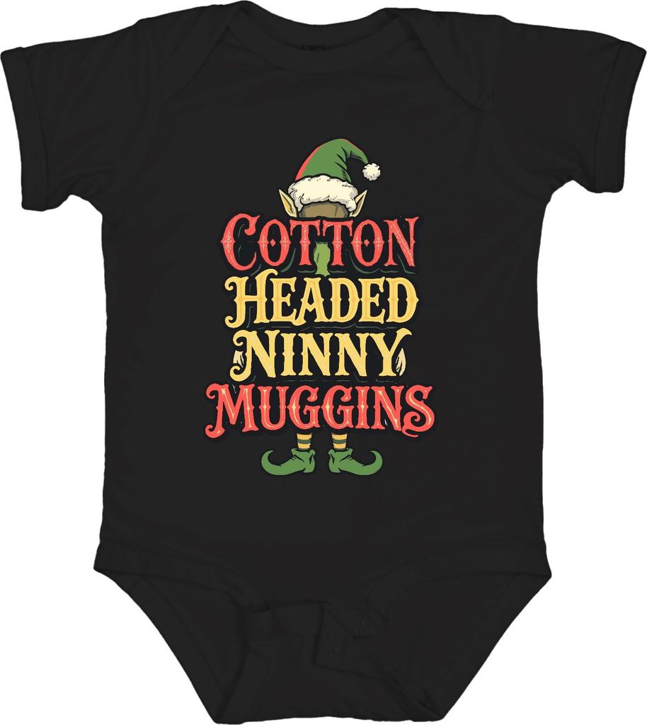 Baumwolle Headed Ninny Muggins Weihnachten Elf Lustig Geschenk Humor Unisex Baby Body, Schwarz, 3/6
