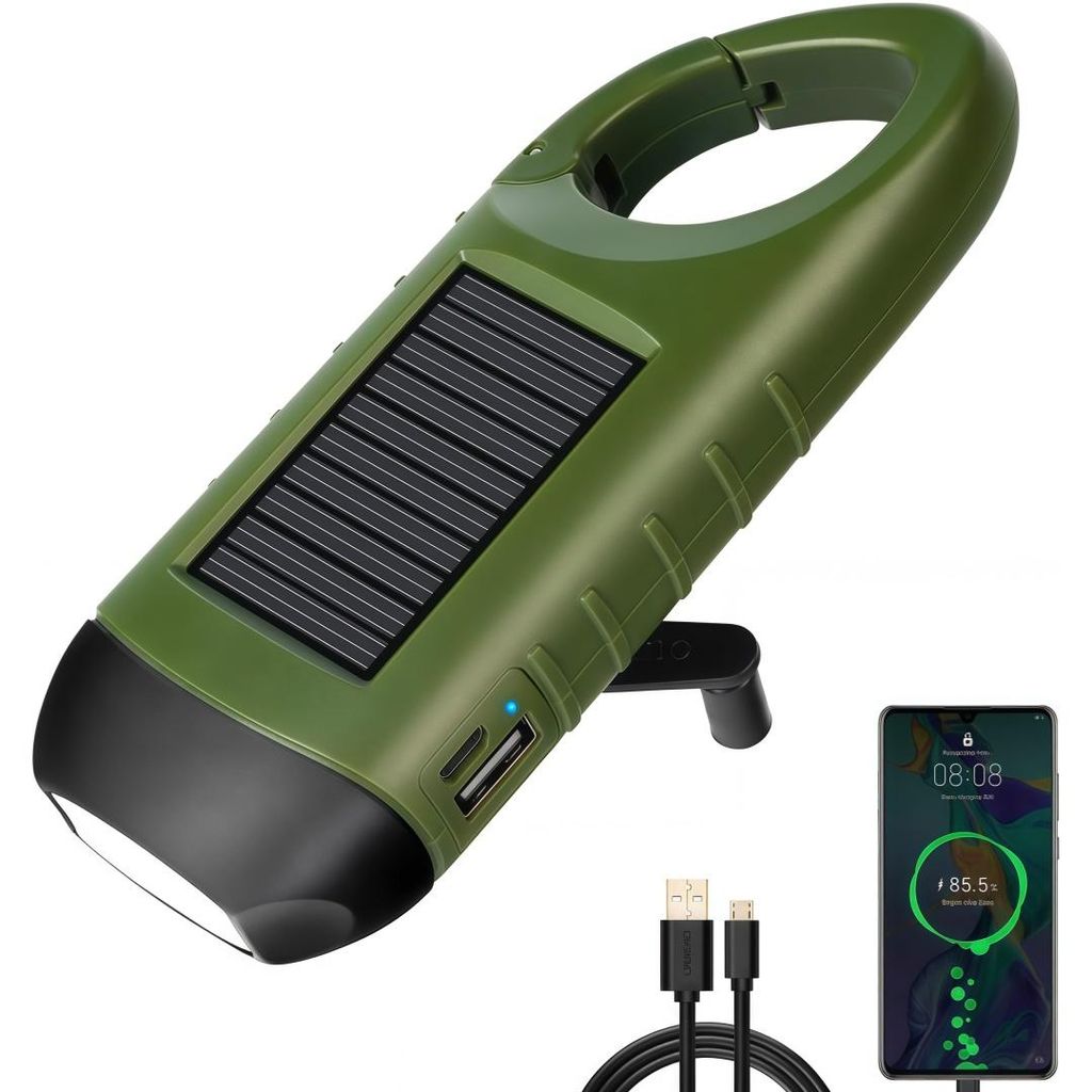 Kurbel-Solar-Taschenlampe mit USB-Aufladung, 3-in-1 Produktbild 