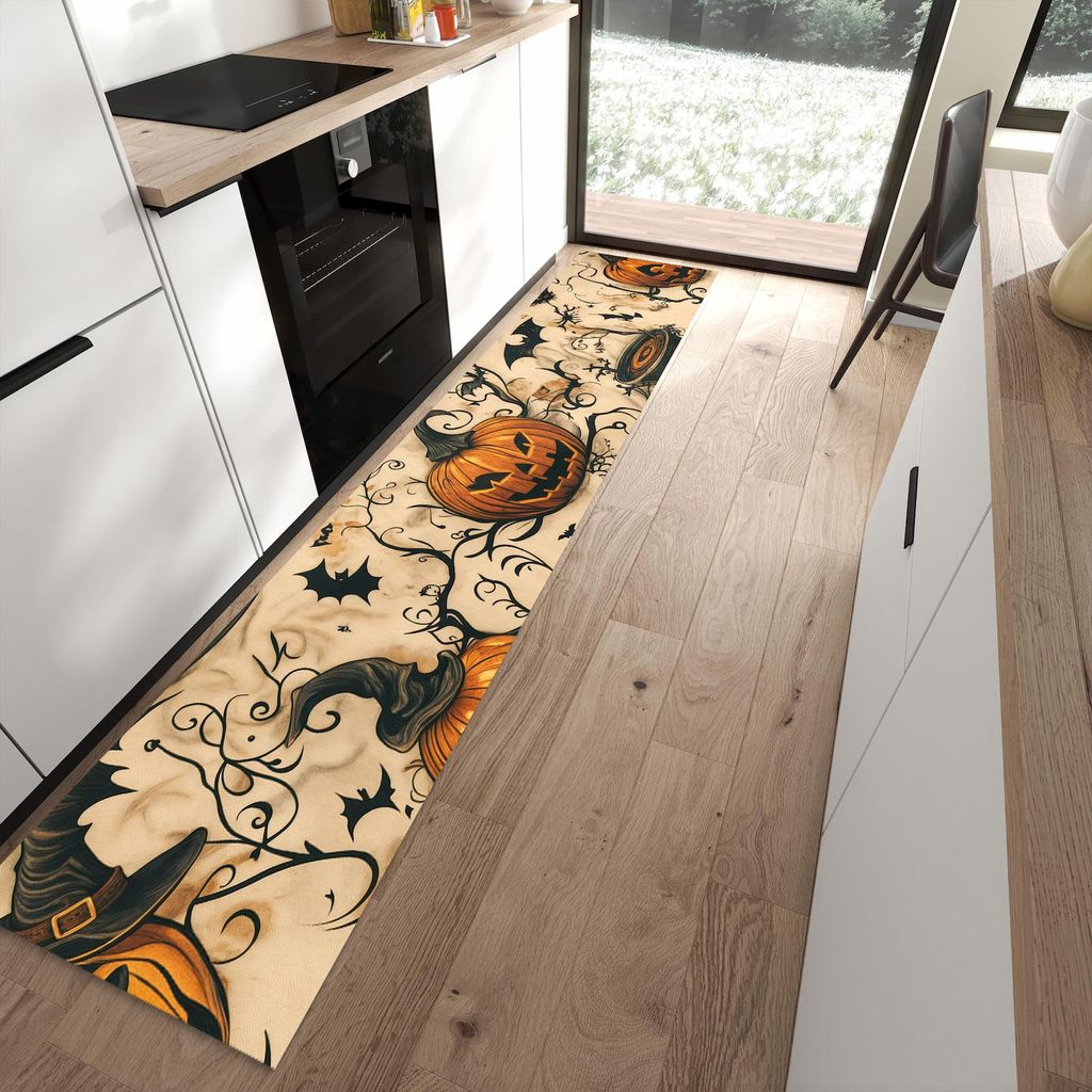 Küchenteppich 60x300cm rutschfest & abwischbar PVC Läufer - Halloween Kürbisse