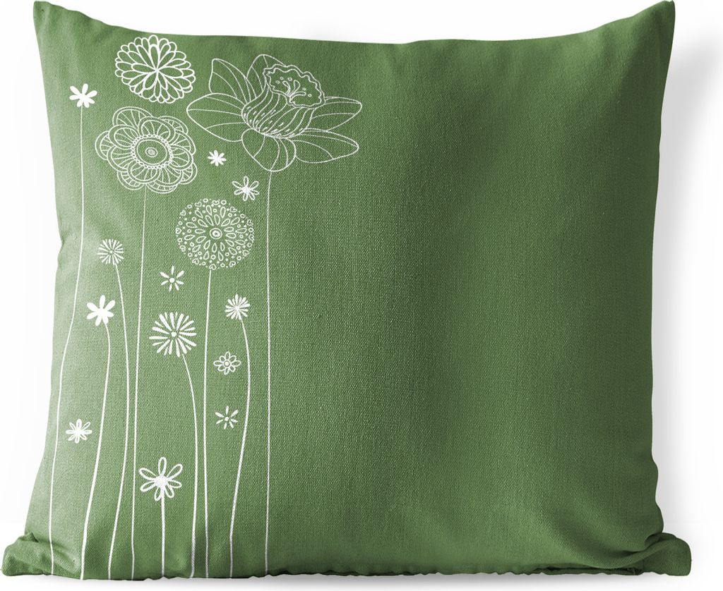 MuchoWow Outdoor Kissen - Illustration eines Blumenmusters in Grün - 45x45 cm - Wetterfest - Lounge Kissen - Fotokissen - Dekoratives Kissen